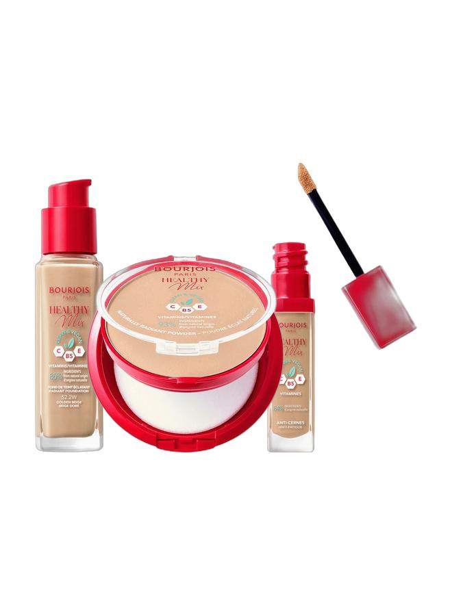 BOURJOIS PARIS Healthy Mix Clean Powder - 04 - Golden Beige & Healthy Mix Clean Concealer - 53 - Golden Beige, 6ml 53 Golden Beige & Healthy Mix Clean Foundation - 52.2W - Golden Beige, 30ml Bundle - Image 1
